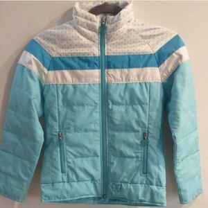 Light Blue Mezzo Piano Down Coat, Size 130cm Hearts Zipper, Polka Dots